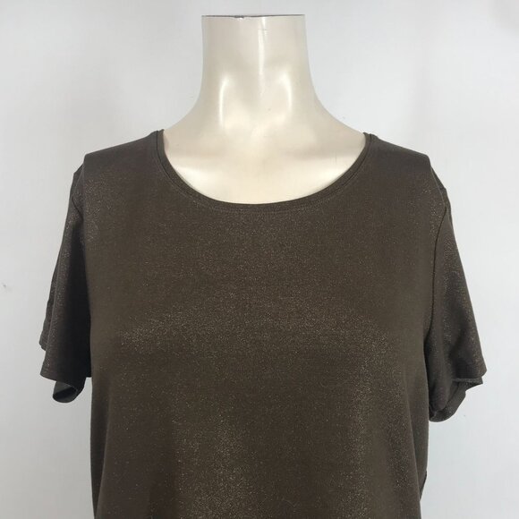CHICO'S- WOMEN'S 1 - METALLIC SPARKLE SHORT SLEEVE ROUND NECK RAYON BLEND TOP - Picture 2 of 7